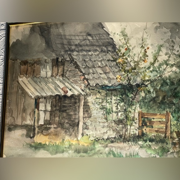 Country Cabin Original Water Colour. Artist Unknown. Gold tone pressure Frame - Picture 6 of 13
